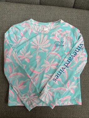 Vineyard Vines Aqua, Pink & White Floral Kids Rash Guard